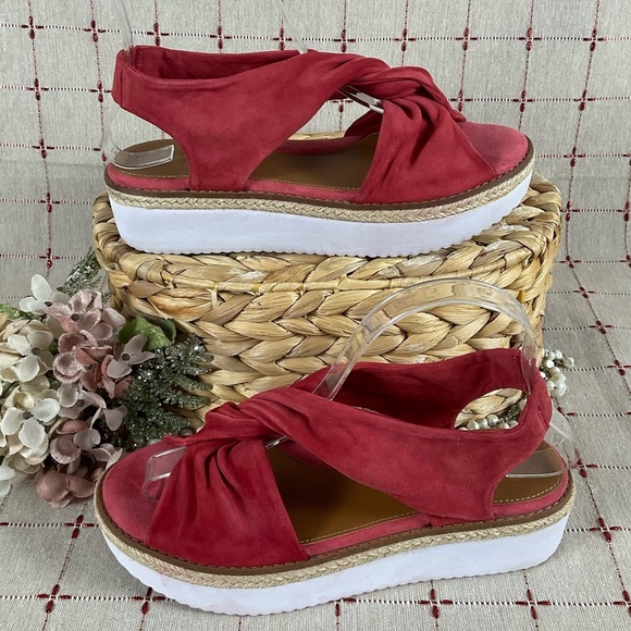 Caslon Shoes - Caslon “Joelle” Flatform Suede Wedge Platform Sandals Slingback Red Size 7